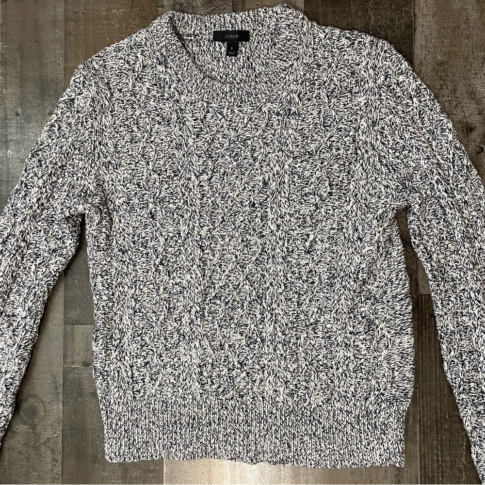 J. Crew Women’s Cable Knit Crewneck Sweater 100% Cotton S Navy Blue Marled - Picture 6 of 10
